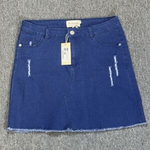 Denim by Ellison Moto Denim Woven Mini Skirt Blue Distressed Size‎ Medium NWT